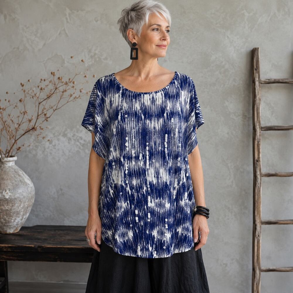 Chico's Blue Sequin Surprise Dolla NWT Top size 3